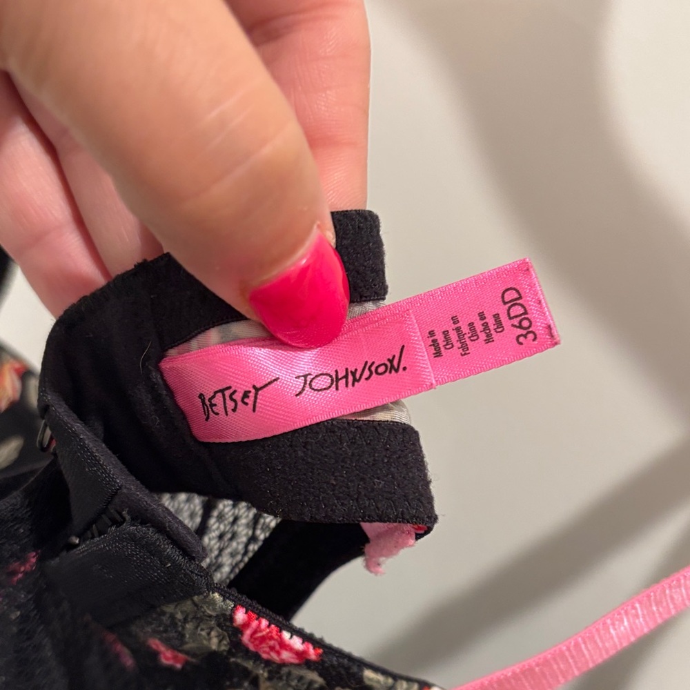 Betsey Johnson Black Bra with Pink Floral Design - Picture 2 of 5